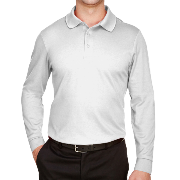 Devon & Jones Men's CrownLux Performance® Plaited Long Sleeve Polo, White, Front view