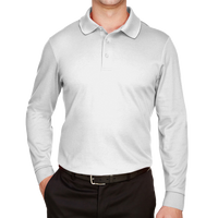 Devon & Jones Men's CrownLux Performance® Plaited Long Sleeve Polo, White, Front view