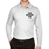 Devon & Jones Men's CrownLux Performance® Plaited Long Sleeve Polo, White, Front view, Mockup