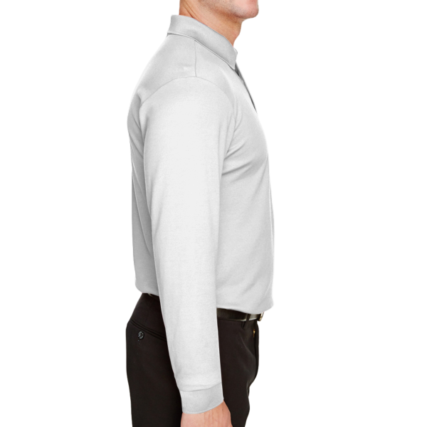 Devon & Jones Men's CrownLux Performance® Plaited Long Sleeve Polo, White, Right Sleeve view