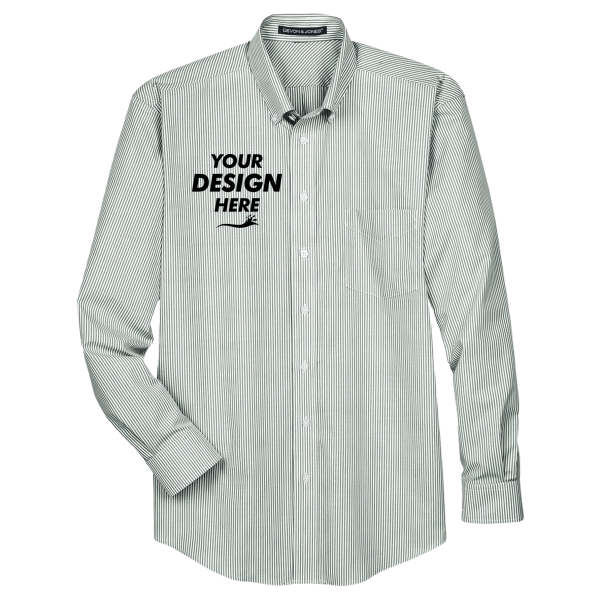 Devon & Jones Men's Crown Collection® Banker Stripe Woven Dress Shirt, Dill, Front view, Mockup