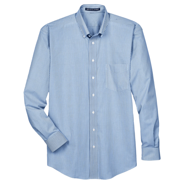 Devon & Jones Men's Crown Collection® Banker Stripe Woven Dress Shirt, French Blue, Front view