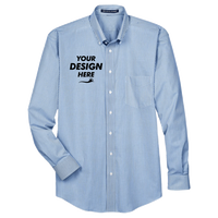 Devon & Jones Men's Crown Collection® Banker Stripe Woven Dress Shirt, French Blue, Front view, Mockup