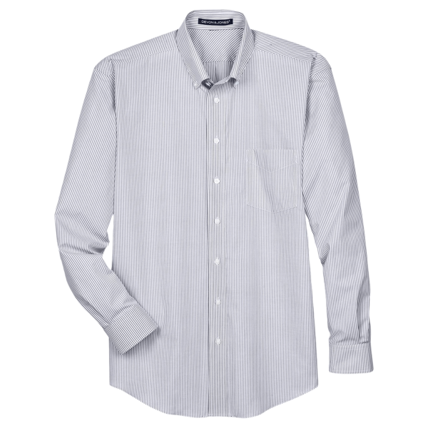 Devon & Jones Men's Crown Collection® Banker Stripe Woven Dress Shirt, Navy, Front view