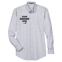 Devon & Jones Men's Crown Collection® Banker Stripe Woven Dress Shirt, Navy, Front view, Mockup