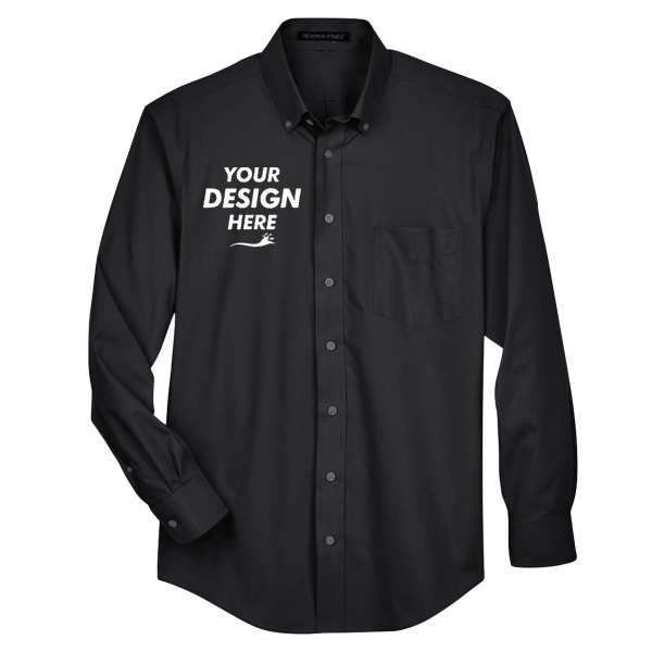 Devon & Jones Men's Crown Collection® Broadcloth Woven Dress Shirt, Black, Front view, Mockup