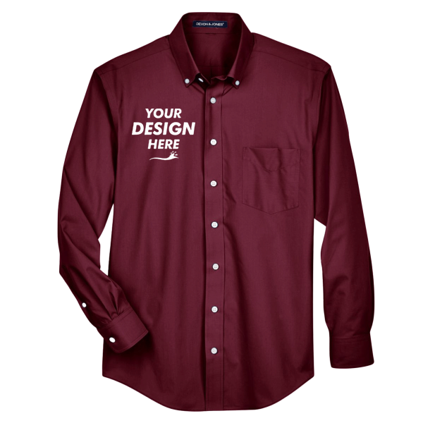 Devon & Jones Men's Crown Collection® Broadcloth Woven Dress Shirt, Burgundy, Front view, Mockup