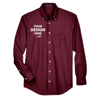 Devon & Jones Men's Crown Collection® Broadcloth Woven Dress Shirt, Burgundy, Front view, Mockup