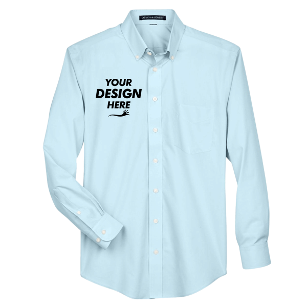 Devon & Jones Men's Crown Collection® Broadcloth Woven Dress Shirt, Crystal Blue, Front view, Mockup