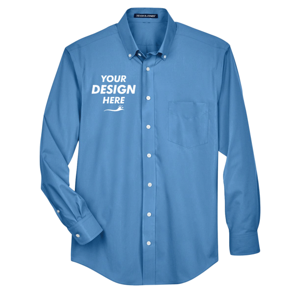 Devon & Jones Men's Crown Collection® Broadcloth Woven Dress Shirt, French Blue, Front view, Mockup