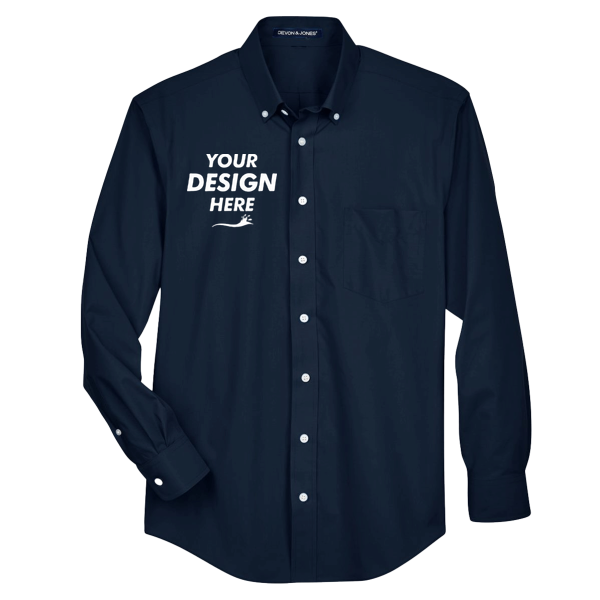 Devon & Jones Men's Crown Collection® Broadcloth Woven Dress Shirt, Navy, Front view, Mockup