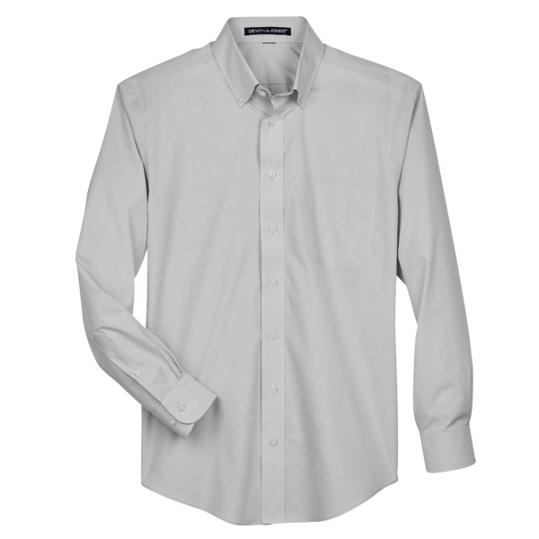Devon & Jones Men's Crown Collection® Broadcloth Woven Dress Shirt, Silver, Front view