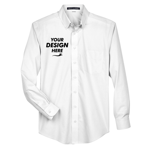 Devon & Jones Men's Crown Collection® Broadcloth Woven Dress Shirt, White, Front view, Mockup