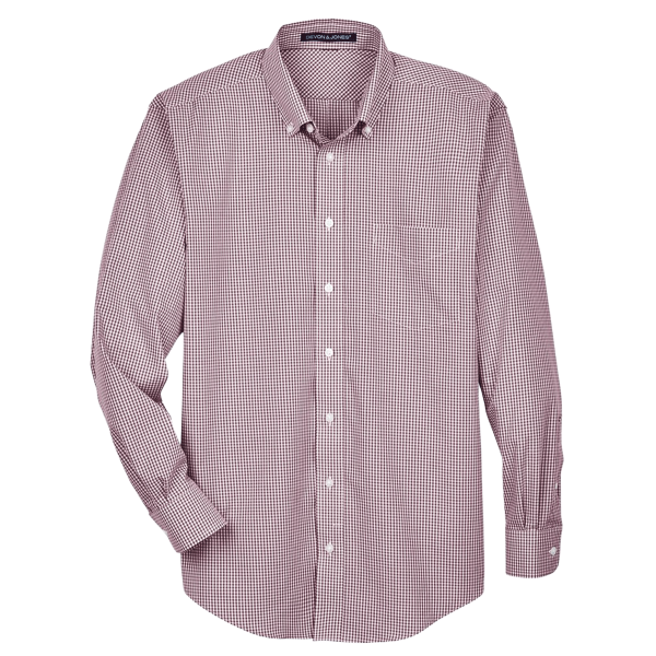 Devon & Jones Men's Crown Collection® Gingham Check Woven Dress Shirt, Burgundy, Front view