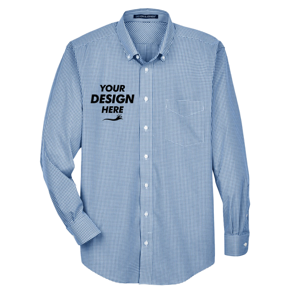 Devon & Jones Men's Crown Collection® Gingham Check Woven Dress Shirt, French Blue, Front view, Mockup