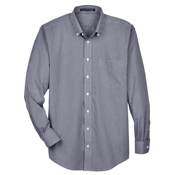 Devon & Jones Men's Crown Collection® Gingham Check Woven Dress Shirt, Navy, Front view