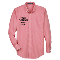 Devon & Jones Men's Crown Collection® Gingham Check Woven Dress Shirt, Red, Front view, Mockup