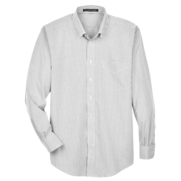 Devon & Jones Men's Crown Collection® Gingham Check Woven Dress Shirt, Silver, Front view