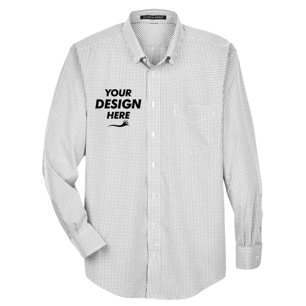 Devon & Jones Men's Crown Collection® Gingham Check Woven Dress Shirt, Silver, Front view, Mockup