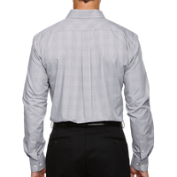 Devon & Jones Men's Crown Collection® Glen Plaid Woven Dress Shirt, White / Graphite / Light Grey, Back view