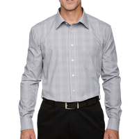 Devon & Jones Men's Crown Collection® Glen Plaid Woven Dress Shirt, White / Graphite / Light Grey, Front view