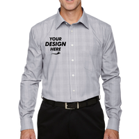 Devon & Jones Men's Crown Collection® Glen Plaid Woven Dress Shirt, White / Graphite / Light Grey, Front view, Mockup