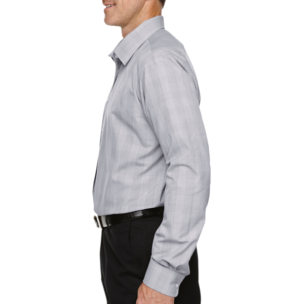 Devon & Jones Men's Crown Collection® Glen Plaid Woven Dress Shirt, White / Graphite / Light Grey, Left Sleeve view