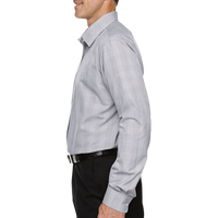 Devon & Jones Men's Crown Collection® Glen Plaid Woven Dress Shirt, White / Graphite / Light Grey, Left Sleeve view