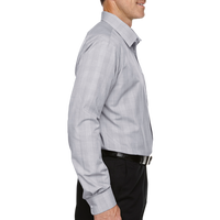 Devon & Jones Men's Crown Collection® Glen Plaid Woven Dress Shirt, White / Graphite / Light Grey, Right Sleeve view