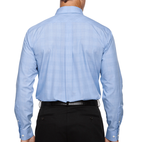 Devon & Jones Men's Crown Collection® Glen Plaid Woven Dress Shirt, White / Light French Blue / Light French Blue, Back view