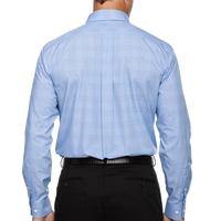 Devon & Jones Men's Crown Collection® Glen Plaid Woven Dress Shirt, White / Light French Blue / Light French Blue, Back view