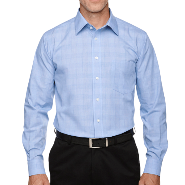 Devon & Jones Men's Crown Collection® Glen Plaid Woven Dress Shirt, White / Light French Blue / Light French Blue, Front view