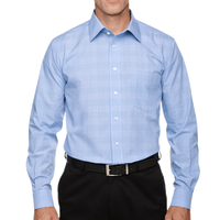 Devon & Jones Men's Crown Collection® Glen Plaid Woven Dress Shirt, White / Light French Blue / Light French Blue, Front view
