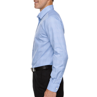 Devon & Jones Men's Crown Collection® Glen Plaid Woven Dress Shirt, White / Light French Blue / Light French Blue, Left Sleeve view