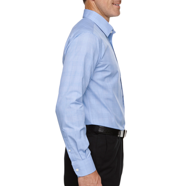 Devon & Jones Men's Crown Collection® Glen Plaid Woven Dress Shirt, White / Light French Blue / Light French Blue, Right Sleeve view