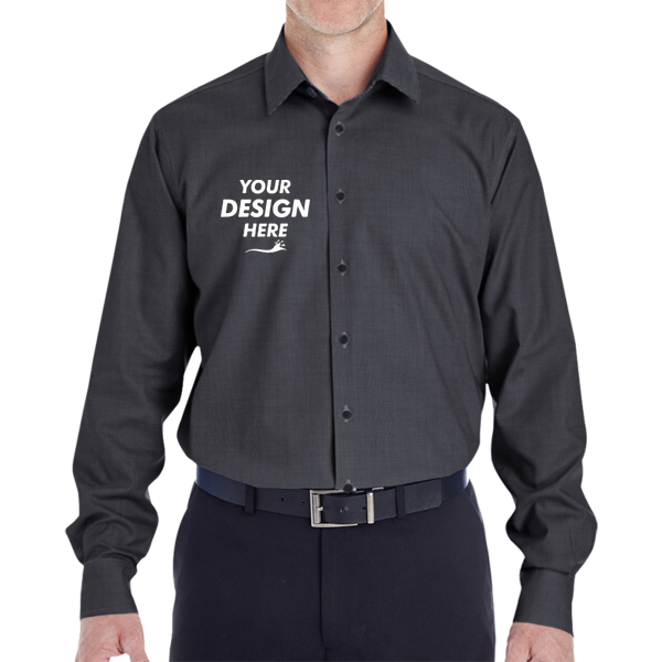 Devon & Jones Men's Crown Collection® Royal Dobby Dress Shirt, Black, Front view, Mockup