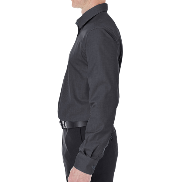Devon & Jones Men's Crown Collection® Royal Dobby Dress Shirt, Black, Left Sleeve view