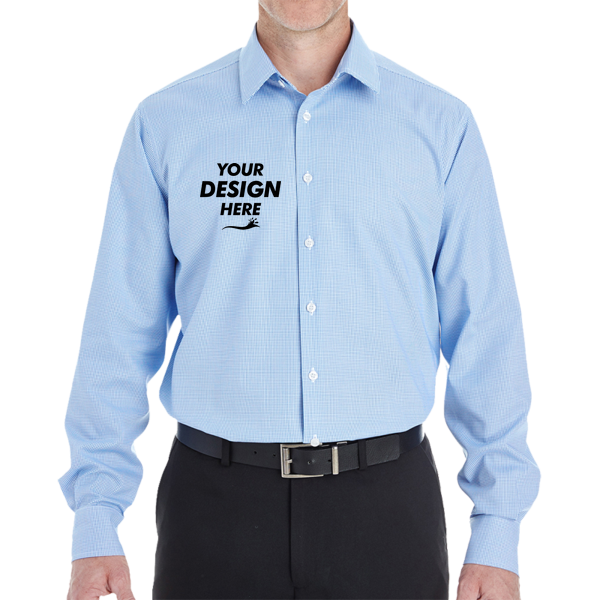 Devon & Jones Men's Crown Collection® Royal Dobby Dress Shirt, French Blue, Front view, Mockup