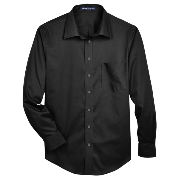 Devon & Jones Men's Crown Collection® Solid Stretch Twill Woven Dress Shirt, Black, Front view