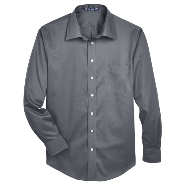 Devon & Jones Men's Crown Collection® Solid Stretch Twill Woven Dress Shirt, Graphite, Front view