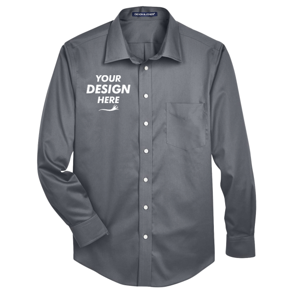 Devon & Jones Men's Crown Collection® Solid Stretch Twill Woven Dress Shirt, Graphite, Front view, Mockup