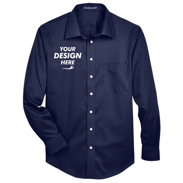 Devon & Jones Men's Crown Collection® Solid Stretch Twill Woven Dress Shirt, Navy, Front view, Mockup