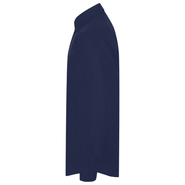 Devon & Jones Men's Crown Collection® Solid Stretch Twill Woven Dress Shirt, Navy, Left Sleeve view