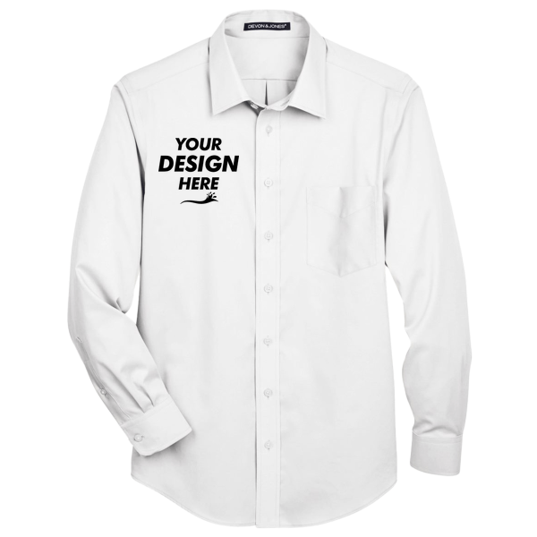 Devon & Jones Men's Crown Collection® Solid Stretch Twill Woven Dress Shirt, White, Front view, Mockup