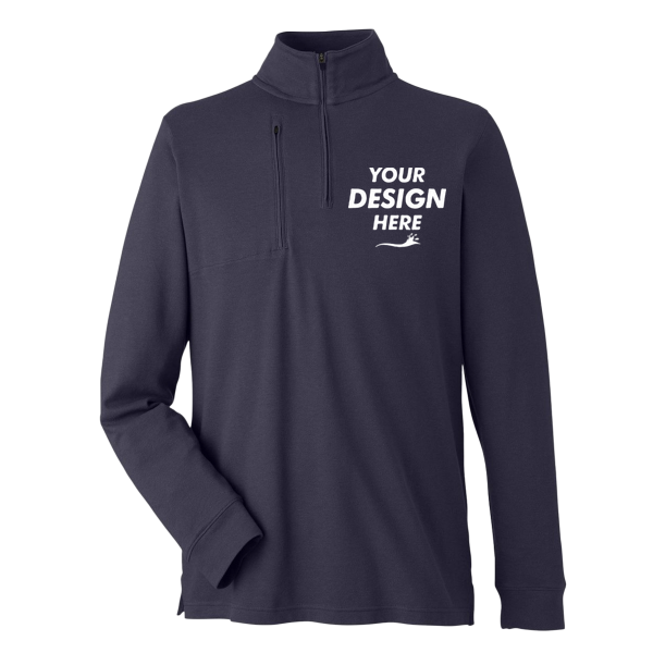 Devon & Jones Men's New Classics® Performance Quarter-Zip Pullover, Navy, Front view, Mockup