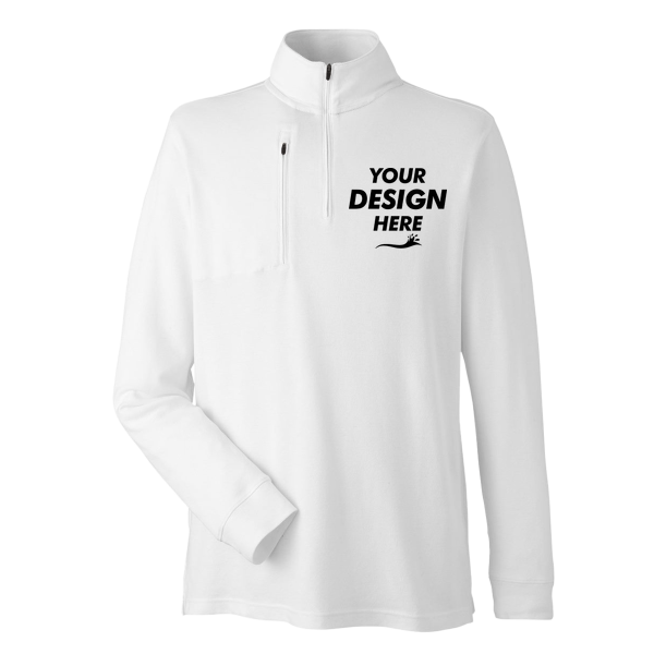 Devon & Jones Men's New Classics® Performance Quarter-Zip Pullover, White, Front view, Mockup