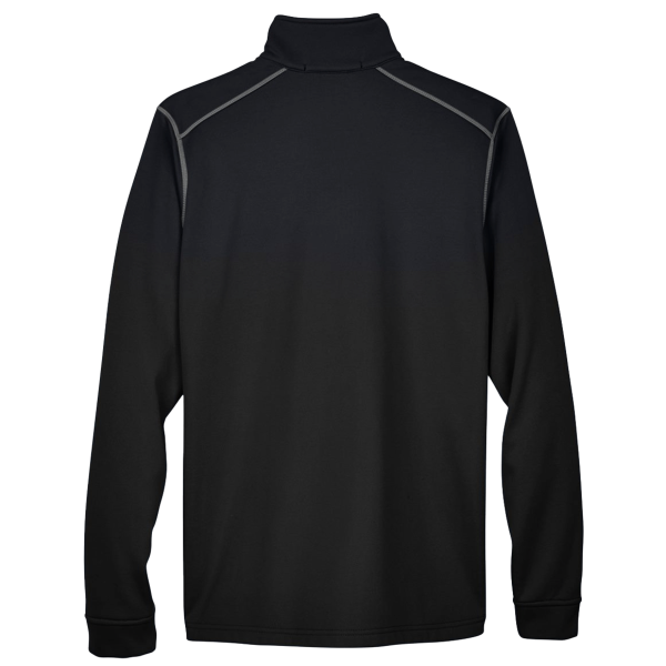 Devon & Jones Men's Newbury Colorblock Mélange Fleece Full-Zip jacket, Black Heather / Dark Grey Heather, Back view