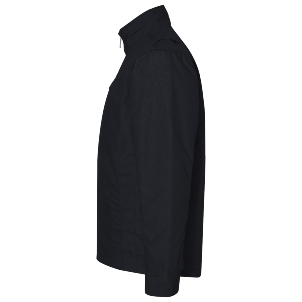 Devon & Jones Men's Newbury Colorblock Mélange Fleece Full-Zip jacket, Black Heather / Dark Grey Heather, Left Sleeve view