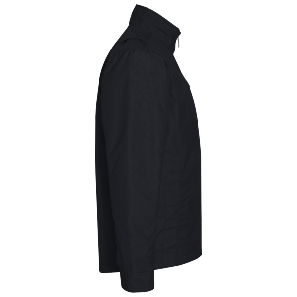 Devon & Jones Men's Newbury Colorblock Mélange Fleece Full-Zip jacket, Black Heather / Dark Grey Heather, Right Sleeve view