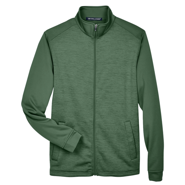 Devon & Jones Men's Newbury Colorblock Mélange Fleece Full-Zip jacket, Forest / Forest Heather, Front view